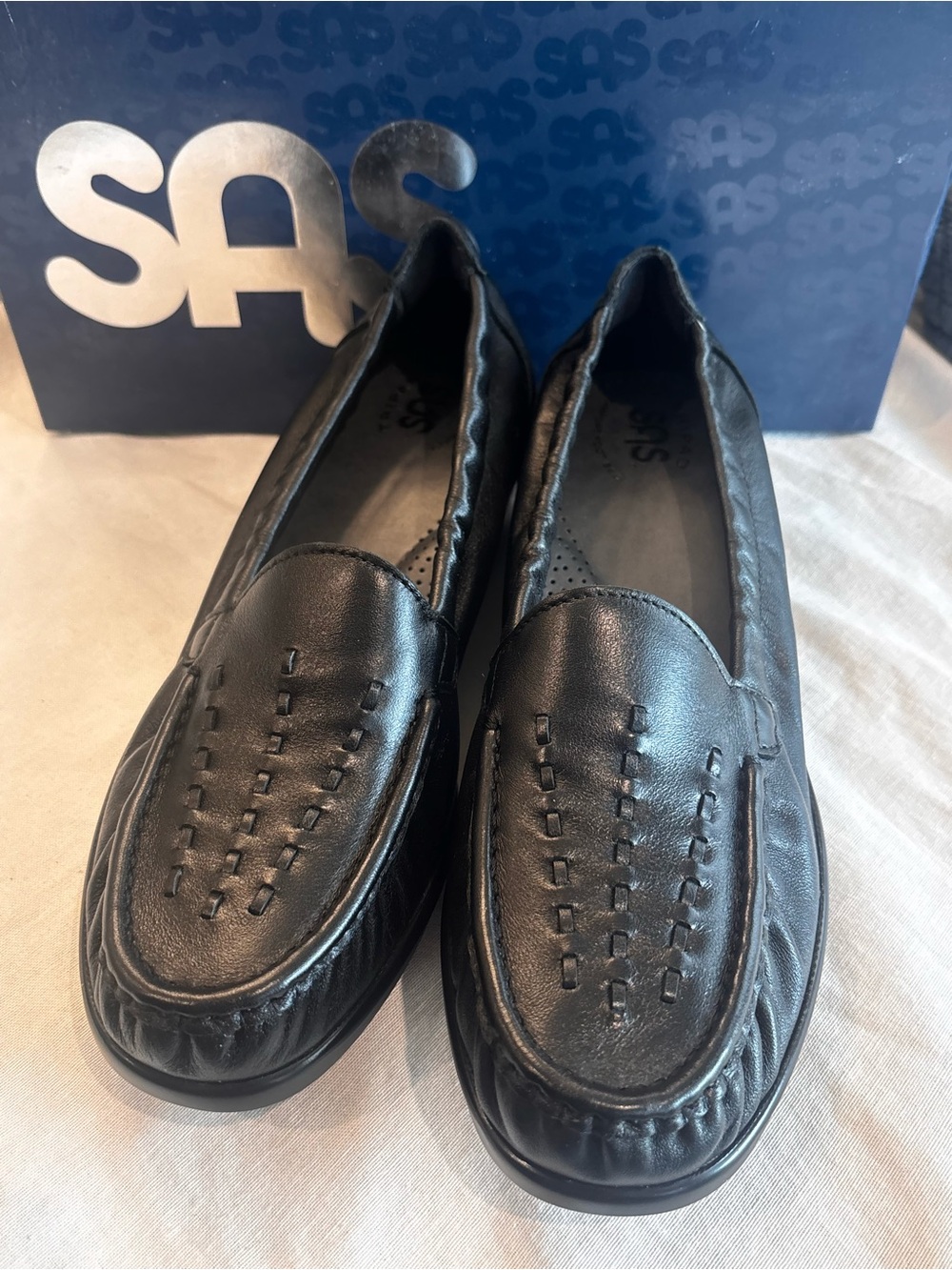 SAS Weave Black Leather Loafers Women’s 8 Wide Tripad Comfort NIB